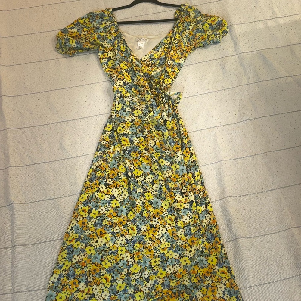 L*Space Talia Floral Wrap Midi Dress Daisy Diamond Print Size L
